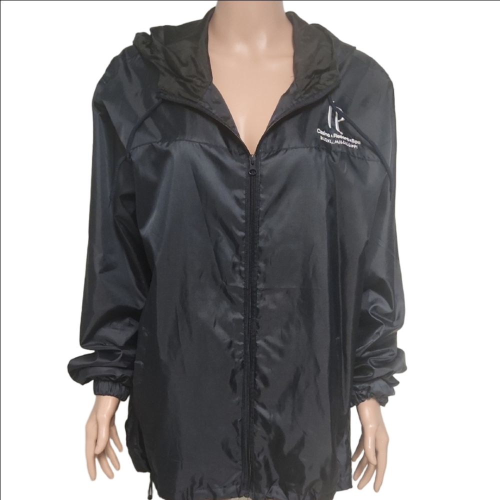 Black Hooded IP Casino Rain Jacket